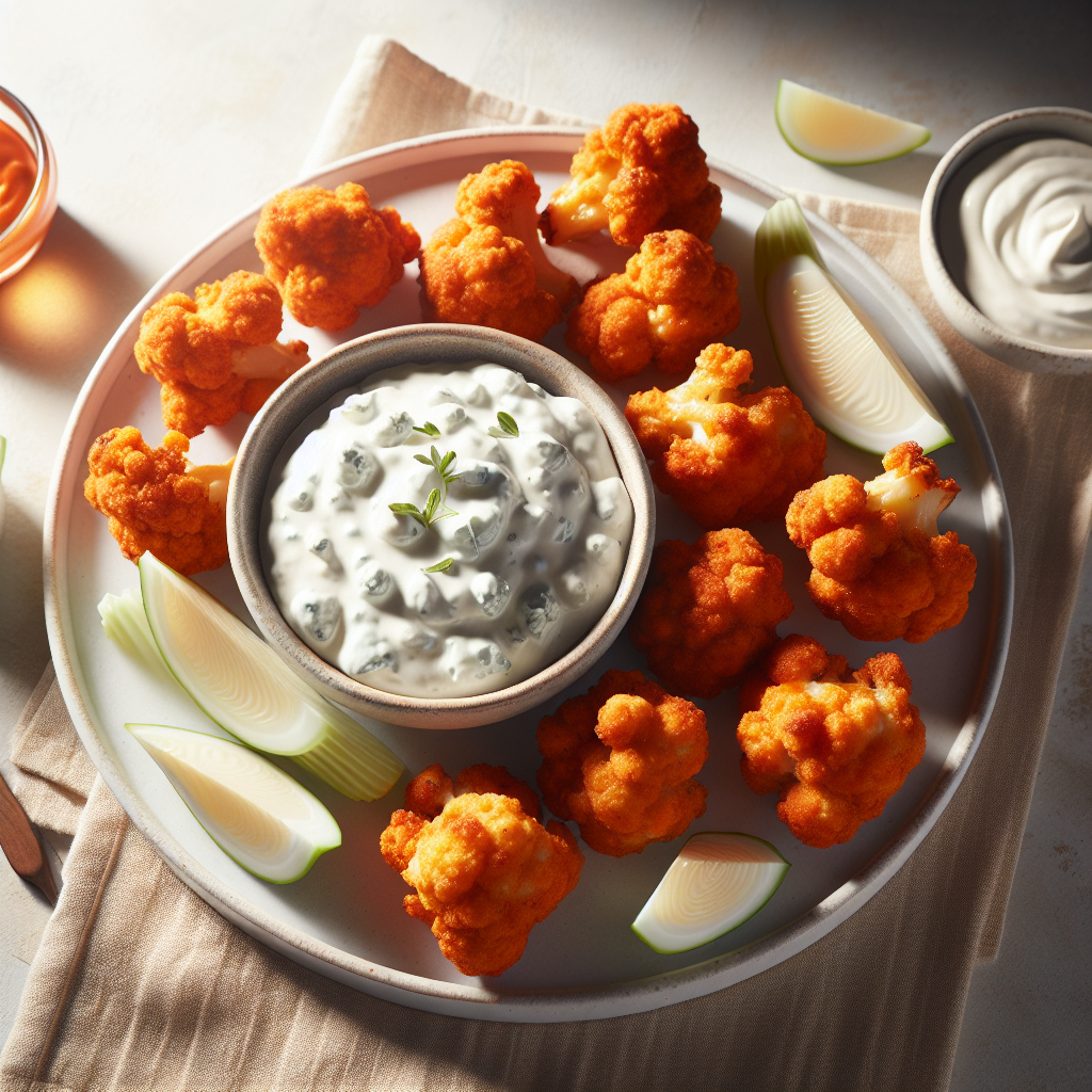 Buffalo Cauliflower Bites with Blue Cheese Dip